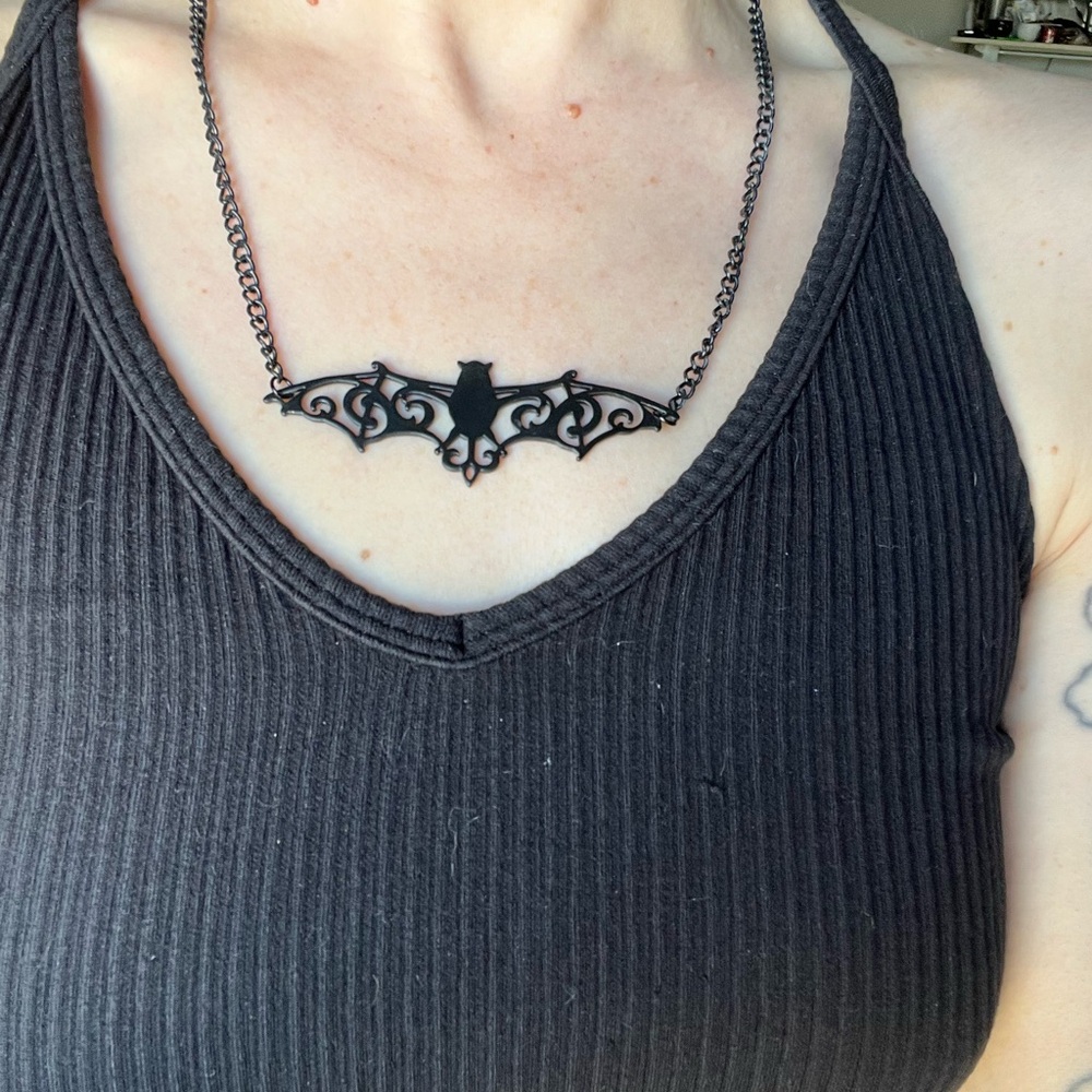 Black Bat Pendant Necklace - Women Jewelry